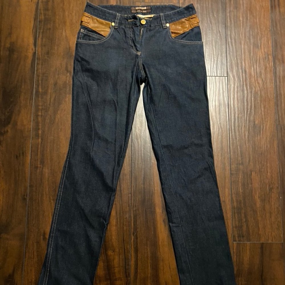 Roberto Cavalli jeans with leather inserts Sz.38